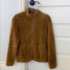 Brown Fluffy Yarn Fleece Full-Zip Jacket